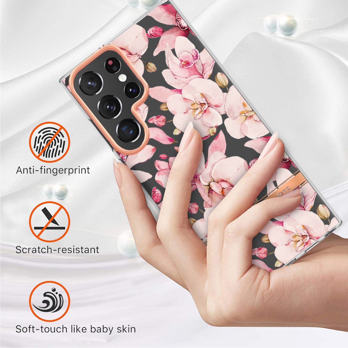 Stylish TPU + PC Protective Case for Samsung Galaxy S24 Series - Transparent Floral Design