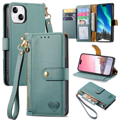 Stylish iPhone 16 Pro Max Heart-Shaped PU Leather Case with RFID Protection & Adjustable Strap