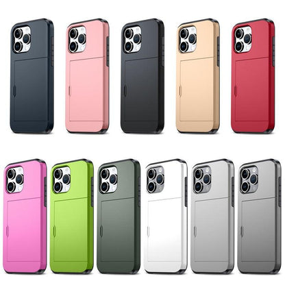 Versatile Shockproof Sliding Card Case for iPhone & Samsung - Durable PC+TPU with Multiple Colors