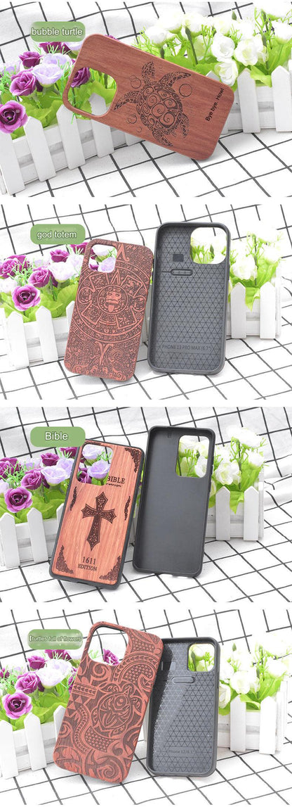 Premium Floral Wood Phone Case for iPhone & Samsung - Stylish Protection with Custom Options