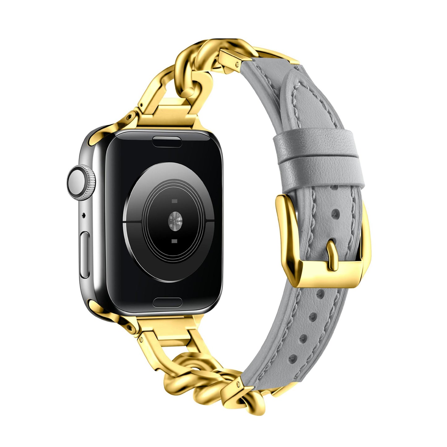 Stylish Leather Chain Link Band for Apple Watch Series 9, 8, 7, SE - Premium Denim Style - Compatible with Various Sizes