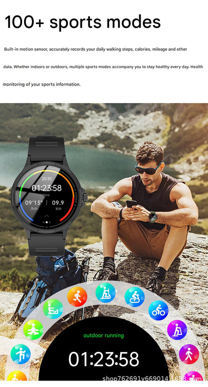 Health monitoring smartwatch showing heart rate and blood pressure