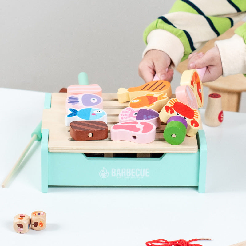 wooden bbq playset child playing