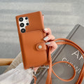 Litchi pattern left and right card holder crossbody brown
