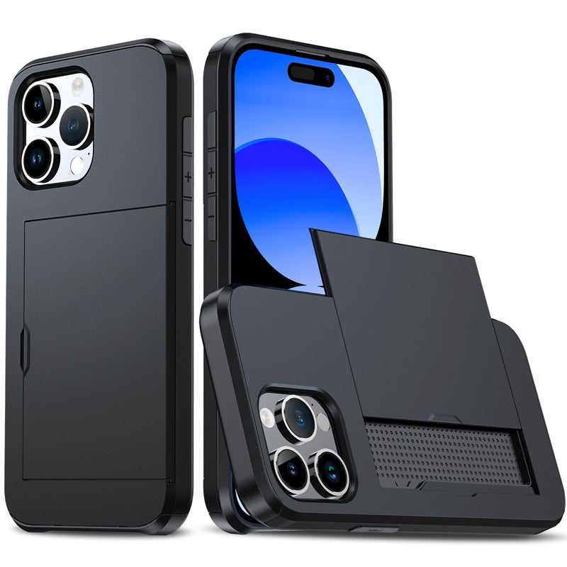 Versatile Shockproof Sliding Card Case for iPhone & Samsung - Durable PC+TPU with Multiple Colors