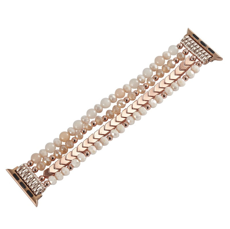 Elegant Crystal Beaded Apple Watch Band – Fashionable Stainless Steel Strap for 38mm/40mm/41mm and 42mm/44mm/45mm Models