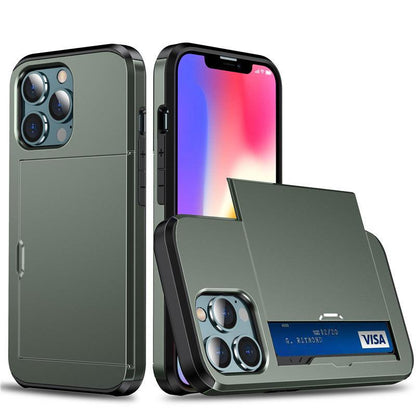 Versatile Shockproof Sliding Card Case for iPhone & Samsung - Durable PC+TPU with Multiple Colors