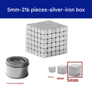 Silver 5mm Cube 216 Pieces + Iron Box (Pack of 1)