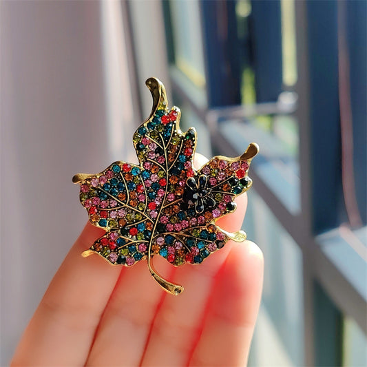 colorful leaf brooch with rhinestones