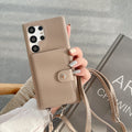Litchi pattern left and right card holder crossbody khaki