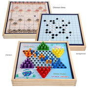 Large Wooden Set: Three-in-One Checkers, Gomoku, Chess