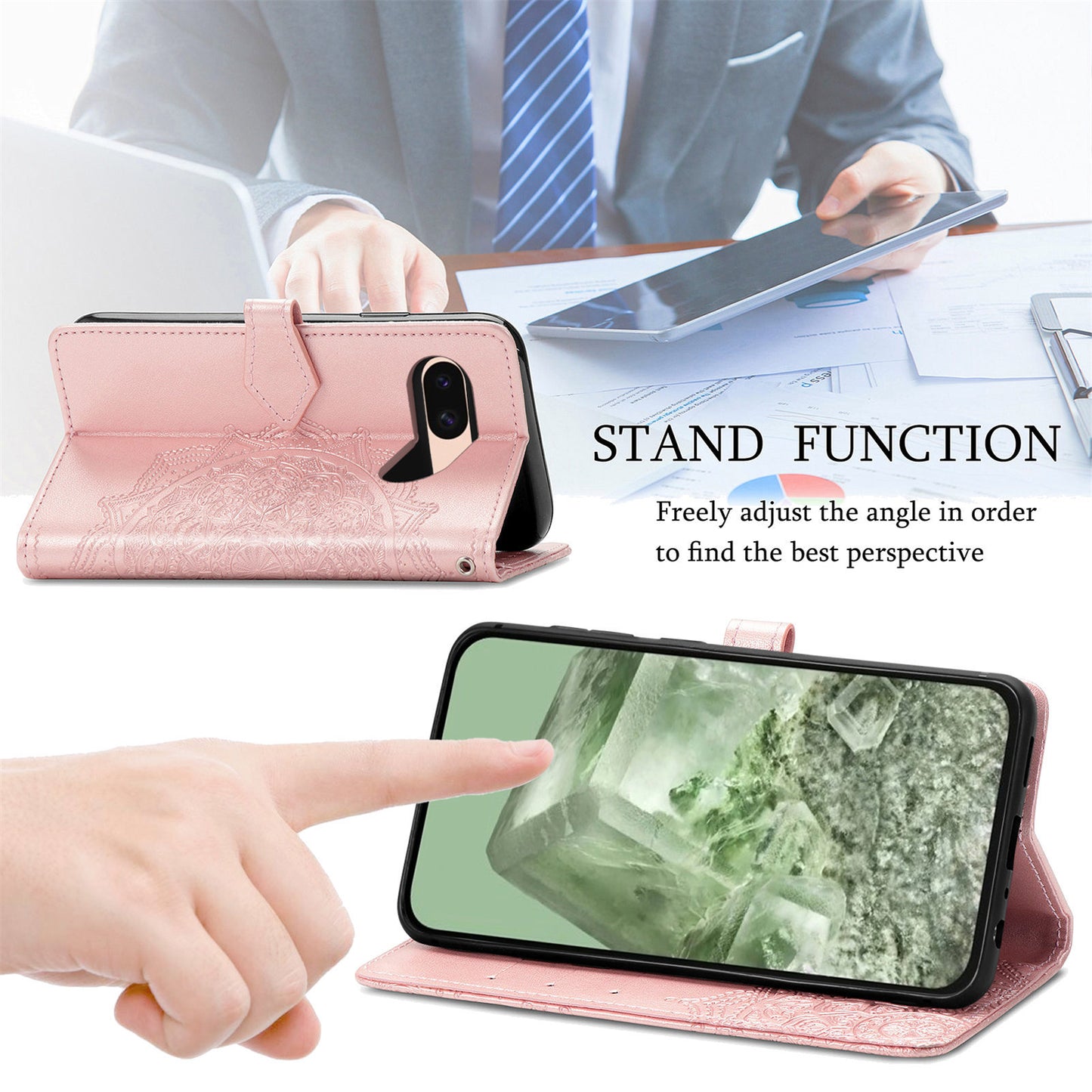 Premium PU Leather Flip Case for Google Pixel 8/8A/8 Pro - Card Holder, Kickstand, & Anti-Fingerprint Protection