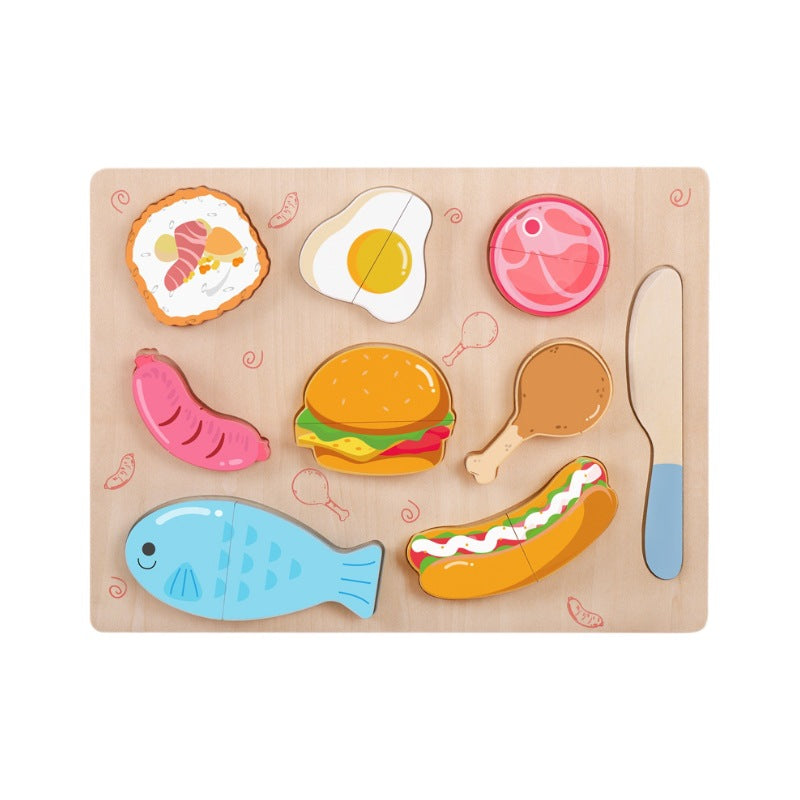 wooden puzzle with colorful fruit vegetable models