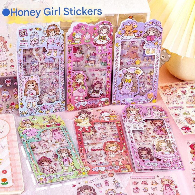 cartoon girl sticker with starry sky theme