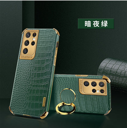 Premium Crocodile Leather Phone Case for Samsung S22 Ultra - Magnetic, Drop-Resistant & Stylish Design