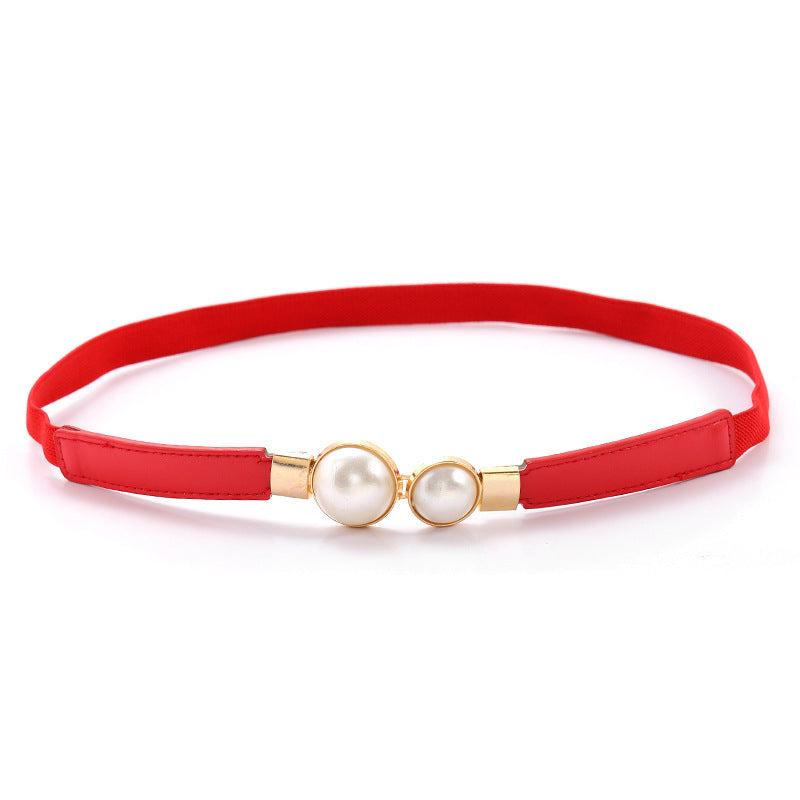 Elegant vintage pearl buckle waist belt