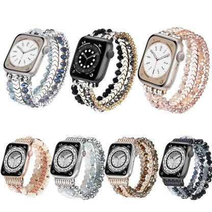 Elegant Crystal Beaded Apple Watch Band – Fashionable Stainless Steel Strap for 38mm/40mm/41mm and 42mm/44mm/45mm Models