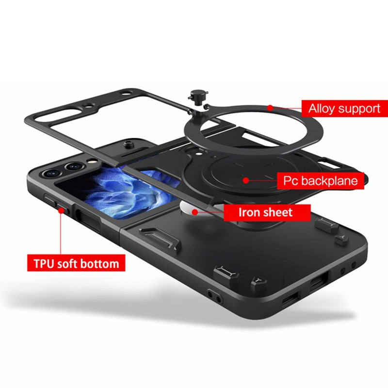 Durable Samsung Z Flip5 Ring Stand Case - Foldable Armored Protection Cover