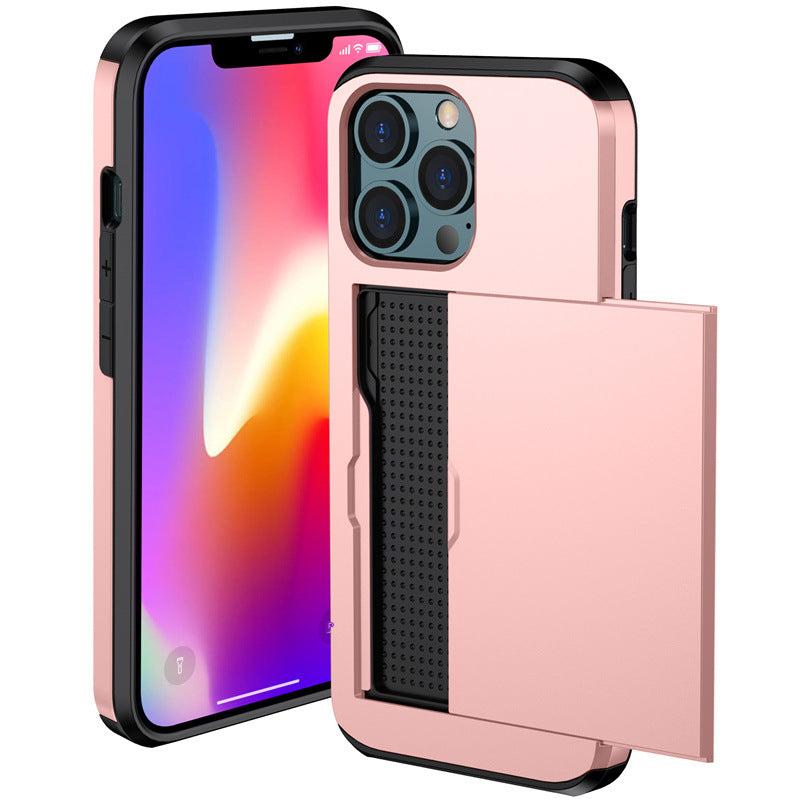 Versatile Shockproof Sliding Card Case for iPhone & Samsung - Durable PC+TPU with Multiple Colors