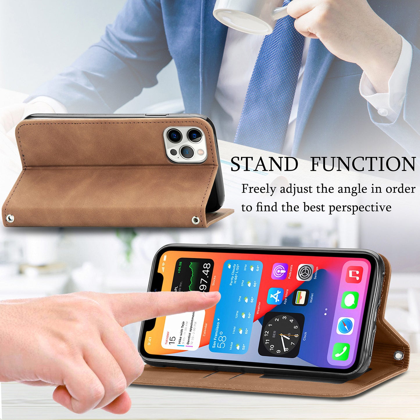 Premium Magnetic Flip Case for iPhone 16 Pro Max & Samsung S24 Ultra | Leather & TPU with Hidden Stand