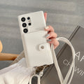 Litchi pattern left and right card holder crossbody white
