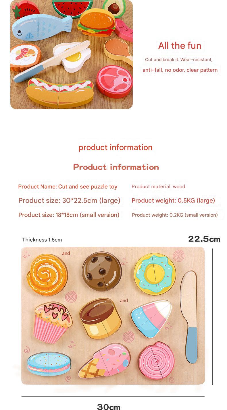 wooden puzzle with colorful fruit vegetable models
