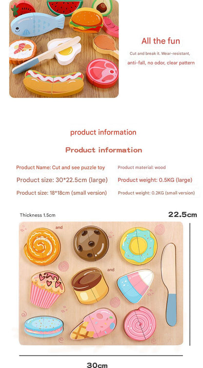 wooden puzzle with colorful fruit vegetable models