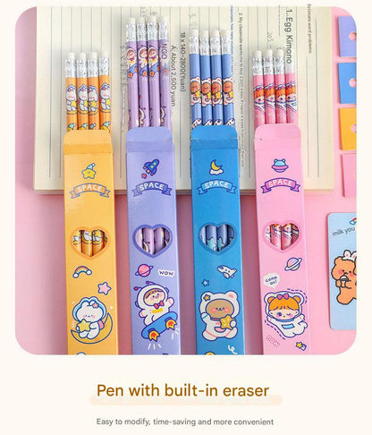 educational writing wooden pencil with space theme