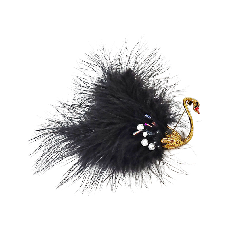 Vintage Black Swan Brooch with Pearls