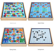 Large Wooden Set: Four-in-One (Flying Chess, Gomoku, Capture, Battle)