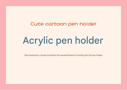 Transparent acrylic pen holder with hamburger bear design