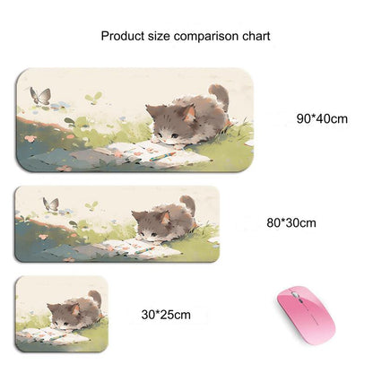 Cute Cat-Themed Non-Slip Gaming Mouse Pad - Large Desk Mat for Office and Home Use