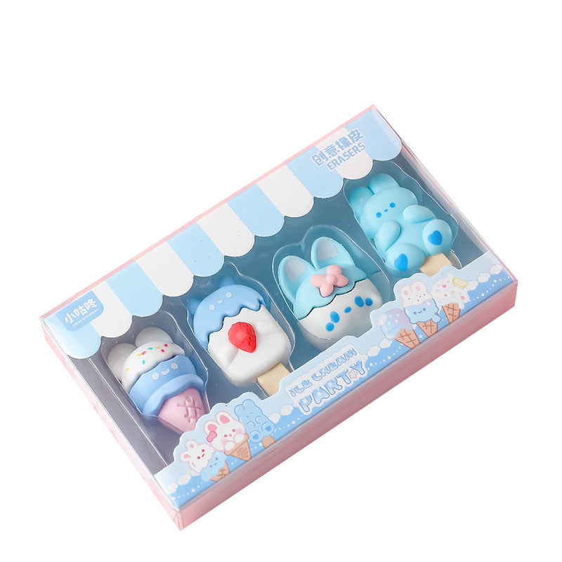 Fun children's eraser bunny blue ice cream design