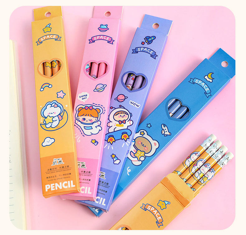 colorful astronaut-themed wooden pencil random colors