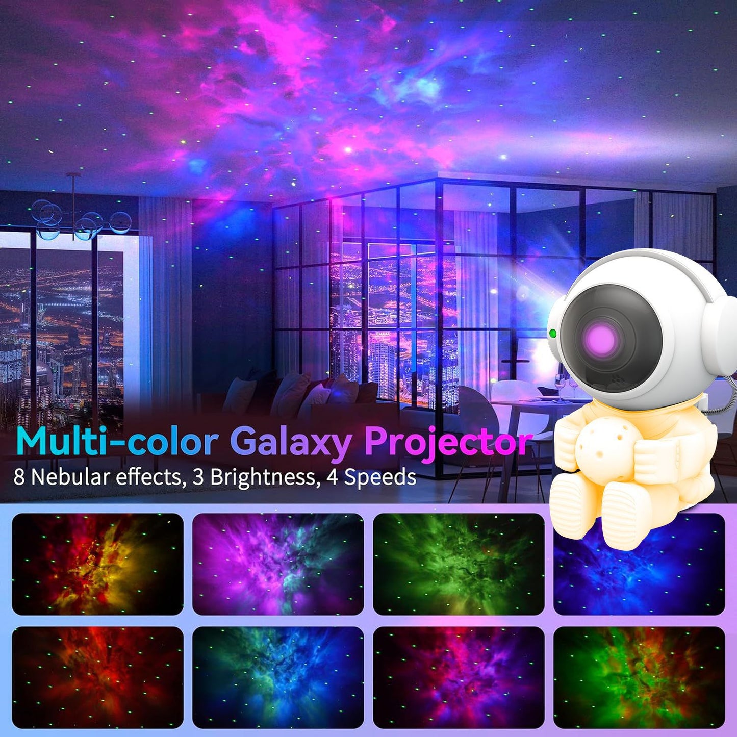 colorful LED bedroom night light projector