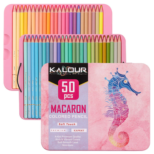 KALOUR 50-Color Macaron Art Colored Pencil Set – Premium Vibrant Drawing Tools for Artists & Kids