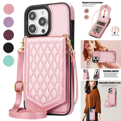 Stylish TPU Wallet Case for iPhone 15/14/13/12 - With Mirror & Stand, Available in Multiple Colors